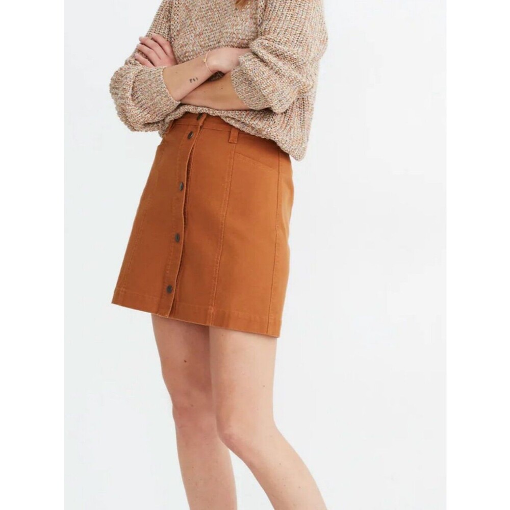 Madewell Women's Button-Front A-Line Pocket Mini Skirt Burnt Sienna Size 14